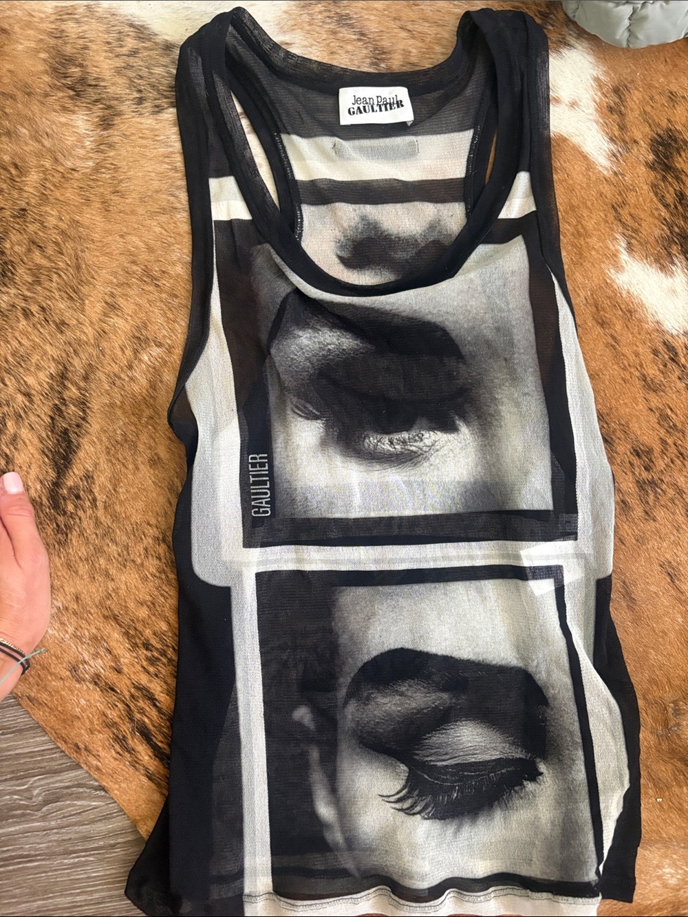 Jean Paul Gaultier Black and White Graphic Mesh Tank